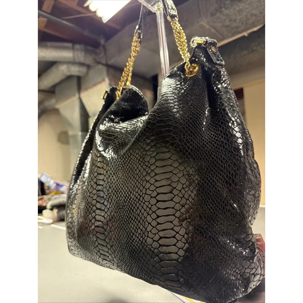 Michael Kors Black Snakeskin Lilly Chain Tote Shoulder Bag Shoulder/Handbag Hobo